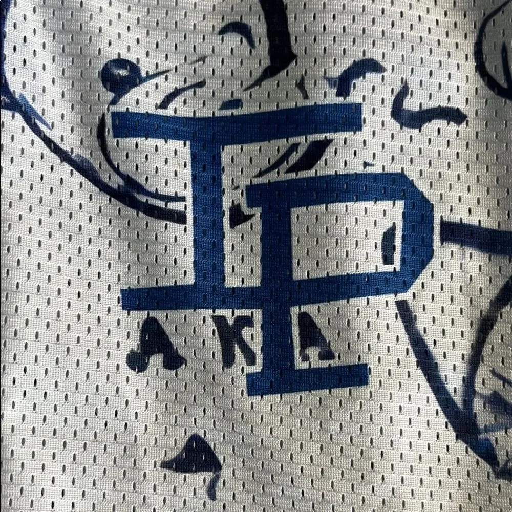 Inaka Power White Graphic Mesh Shorts with Navy Design Mens L